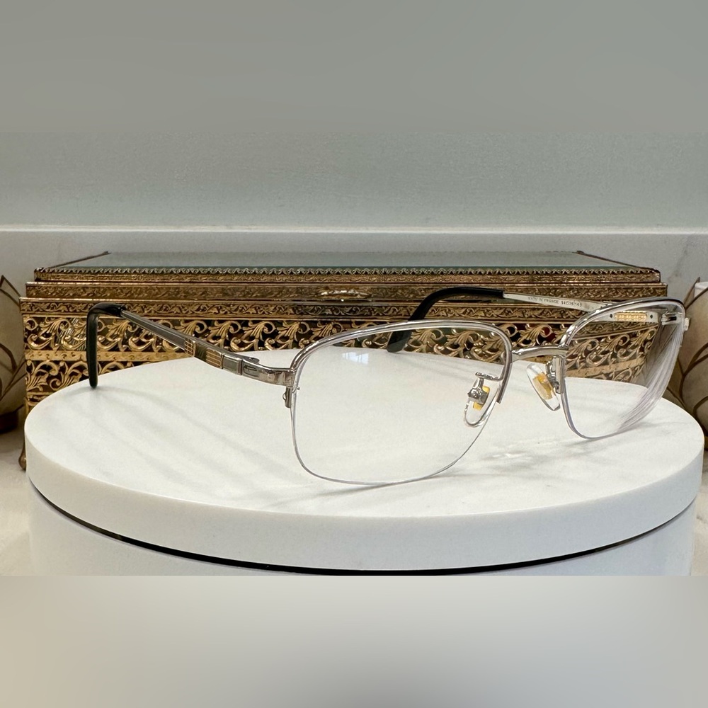 VTG - ST Dupont Silver, Gold-Plated Rectangular Unisex Rx Eyeglass Frames - EUC